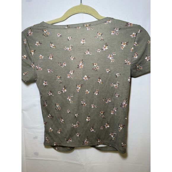Pink Rose Floral Crop Top, Olive, Green Pink Flowers, Size Small New - Picture 4 of 6
